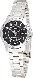 Casio analog watch for women with black dial and stainless steel bracelet-LTP-V004D-1BUDF, Silver, one size.. DIAYTAR NIGERIA: The marketplace that brings affordable products to every Nigerian home in under 8 days.