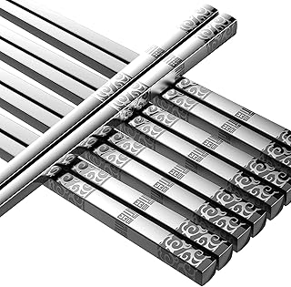 Metal baguette gift set, 5 pairs of non -slip stainless steel (silver) reusable stainless steel baguettes (silver).. DIAYTAR NIGERIA: Making online shopping accessible with affordable prices and nationwide delivery service.