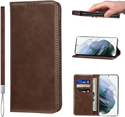 LLANGELM Protective case with PU anti-shock leather flap with portfolio design and card holder for Samsung Galaxy S21-Brown.. Fast. Reliable. Affordable. DIAYTAR Nigeria is all that and more.