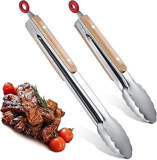 Barbecue pliers Linge in stainless steel with oak wooden handle for kitchen, food and salad (9 ", 12") - 2 pieces.. Embrace a new era of online shopping with DIAYTAR NIGERIA's extensive range and budget-friendly prices.