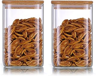 Lush square glass conservation pot with hermetic bamboo cover, set of borosilicate kitchen food conservation for cookies, sugar, pasta, candy, 2,1100 ml batch.. Discover endless shopping possibilities at DIAYTAR NIGERIA, with budget-friendly prices and reliable delivery.