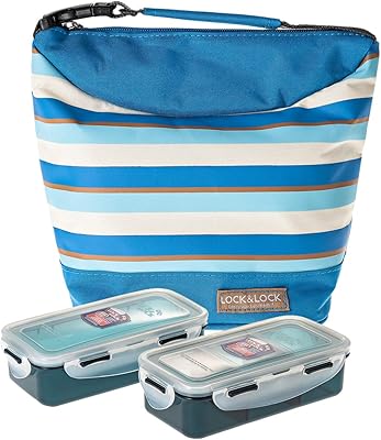 Lunch lock lock lock box with bag - striped, blue HPL758S2SB.. Shop from anywhere in Nigeria and receive your DIAYTAR purchases at affordable prices within a week.