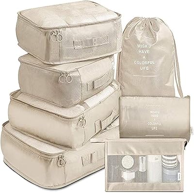 I-Winner, a set of economical packaging cubes made up of 7 pieces to organize travel bags, compression bags and clothing bags with a toiletry kit (beige).. One platform, all your needs — DIAYTAR Nigeria delivers quickly.