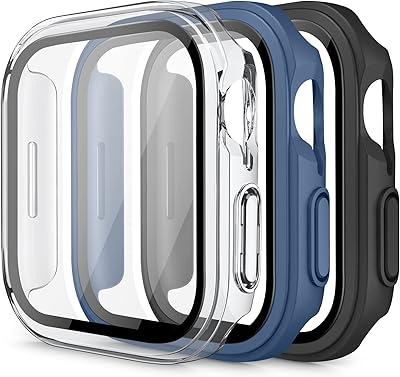 [3 pieces] Rigid PC shell for Apple Watch 45 mm SERIES 8 and 7 with tempered glass screen protector, ultra -fine striped rigid shell (41 mm, black + transparent + navy blue).. Your everyday shopping solution, DIAYTAR NIGERIA offers variety and value delivered within 8 days.