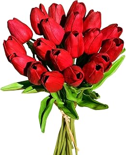 Wenbo White Artificial Tulips 20 Pieces Artificial Tulips with real touch for home office decoration at home artificial tulip bouquet for decoration (red).. DIAYTAR NIGERIA brings affordable shopping to your fingertips with reliable delivery in less than 8 days.