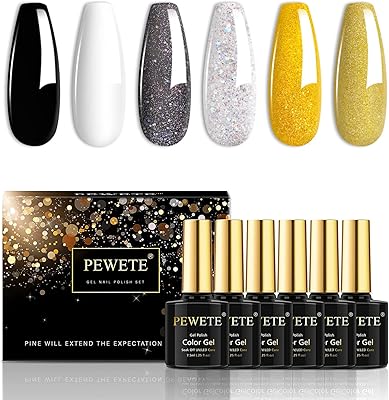 Set of beauty gel nail polish of the Classic series, 6 brilliant white, black, gold and silver colors, the famous set of glitter and UV nail polish in pastel colors for autumn and winter.. Experience the ease of modern shopping with DIAYTAR NIGERIA's comprehensive platform and quick delivery.