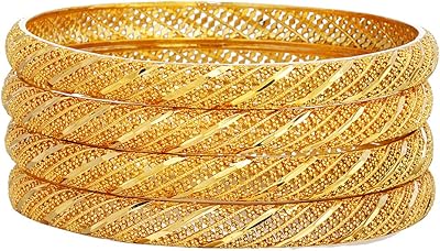 Creole plated Creole bracelets 18 Carats for women, African gold color/Ethiopian/Arabic/Kenya/Middle East, Wedding gifts (4 pieces).. Why wait? Get your order in 5–8 days with DIAYTAR Nigeria.