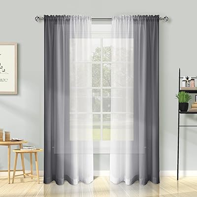 Melodyox transparent gray transparent curtains of 213.4 cm for living room, bedroom, gray and white shaded silk muslin curtains, 132.1 x 213.4 cm, 2 panels.. DIAYTAR NIGERIA brings the marketplace to every Nigerian home with affordable prices and quick delivery.