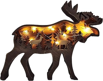 Cerf figurines, Wooden LED wall art, shelves decorations, hunting cabin decoration in the forest for home office, collection of animal forms, animal gift (momentum).. Everything you want, delivered fast — DIAYTAR Nigeria does it better.