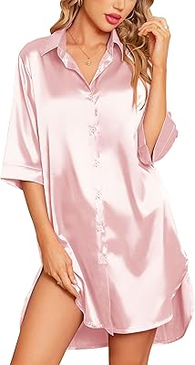 Silk nightgown for women, 3/4 sleeves, satin buttoned nightgown, night clothes for women.. Shop the future with DIAYTAR NIGERIA - thousands of products, unbeatable prices, delivery within a week.