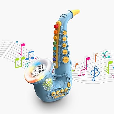 Educational saxophone toy for children for musical training and interactive musical instruments for mini saxophone musical simulation with dynamic LED lights and musical functions (without battery) (blue).. DIAYTAR NIGERIA transforms how Nigerians shop with our affordable prices and dependable shipping times.