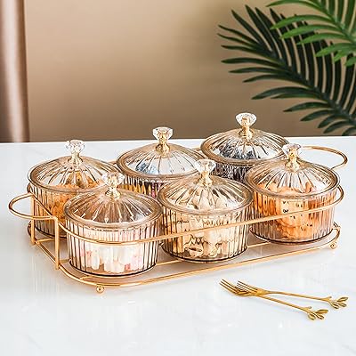 Service tray for nuts and candies, batch of 6, storage tray with lid and gold plated shelf, snack plate for home celebration, luxury acrylic service tray for the decoration of the house (lot of 6).. DIAYTAR NIGERIA: Redefining e-commerce with affordable prices and reliable nationwide shipping.
