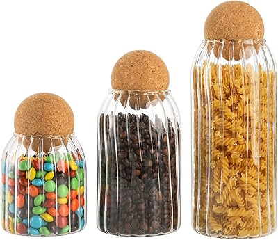Package of 3 glass jars with cork cover, closet storage container, decorative bowl, food organizer for kitchen corners, tea, coffee, 482g spices.. Experience shopping without limits at DIAYTAR NIGERIA, where affordability meets convenience in just days.