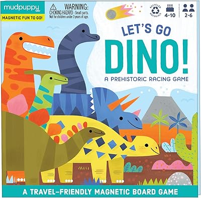 Mad Puppy Let's Go, Dino's! Magnetic board game - Colorful racing game for children aged 5 to 10, 2 to 6 players - Compact and magnetic design, perfect travel activity for children, instructions included.. Shop with confidence at DIAYTAR NIGERIA, Nigeria's premier affordable e-commerce platform.