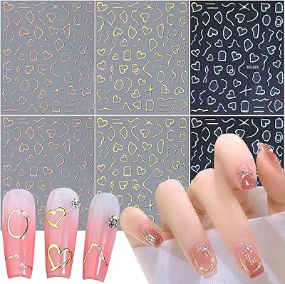Nail art stickers 3D golden lines Golden nail decoration golden lines, stickers of 3D love heart nail for nail decoration, 6 pieces.. DIAYTAR NIGERIA: Connecting Nigerians with affordable products through our expansive e-commerce platform.