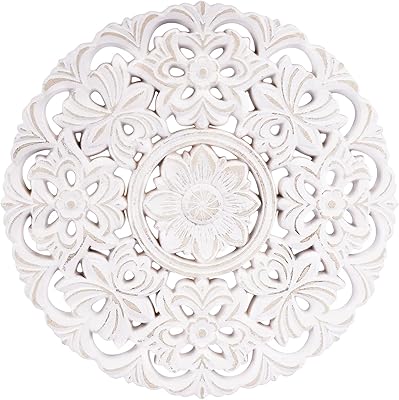 Flower wall hanging round heritage, wooden wall panel, old white wall plates, decorative wall medallions, interior decoration, Christmas gift, living room festival, bedroom (size: 12 inch).. Shop across categories at DIAYTAR NIGERIA with the confidence of affordable prices and delivery within 8 days.