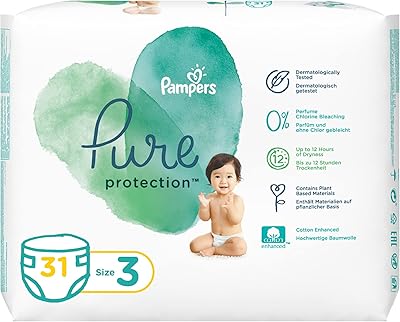 Pampers pure protection layers, dermatologically tested, size 3, 6-10 kg, 31 layers.. DIAYTAR NIGERIA delivers happiness in 5-8 days with our affordable and diverse product range.
