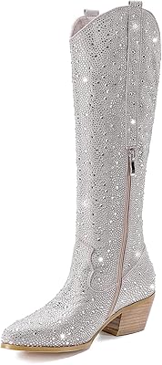 Western Utrian cowboy boots for women, mid-mollet boots, silver, 40 eu wide.. Shop with confidence at DIAYTAR NIGERIA, enjoying competitive prices and delivery within 8 days.