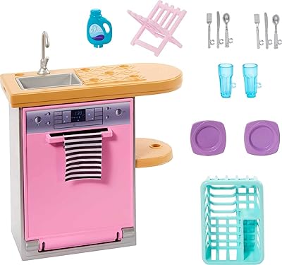 Set of barbie furniture and accessories, barbie doll interior decoration, dishwasher theme, kitchen and cleaning tasks, toys and gifts for children.. DIAYTAR NIGERIA: Your partner in affordable online shopping with reliable 5-8 day shipping nationwide.