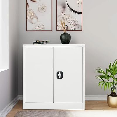 Low height rigid steel office cabinet, workbook with shelves and storage compartment (white).. No more overpriced stores — DIAYTAR Nigeria brings the best to your door.