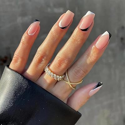 False French nails at pressure, short black and white square fake nails, False nails with complete cover with nude nude acrylic nail pattern for women, 24 pieces 1.. Discover a world of affordable shopping with DIAYTAR NIGERIA's vast marketplace delivered to you in days.