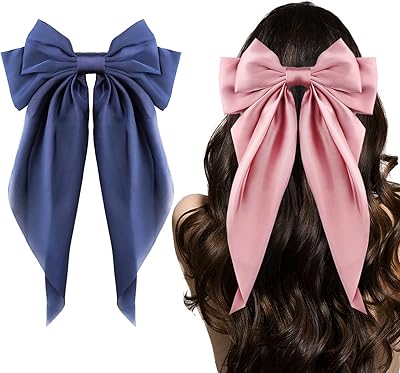 Large knot hair clips, 2 pieces, long French tail hair ties for women and girls, silk satin hair pliers, pink and navy blue hair accessories for birthday party shows.. DIAYTAR NIGERIA makes quality accessible with our extensive catalog and competitive delivery rates.