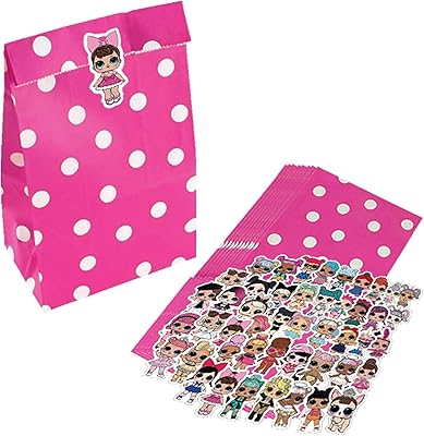 12 pieces paper bags - bags of flat -bottomed grocery candlesticks made with hand -made pink paper bags with 50 pieces of lol stickers for party supplies... Shop smarter, not harder with DIAYTAR NIGERIA - thousands of products at your fingertips with affordable delivery.