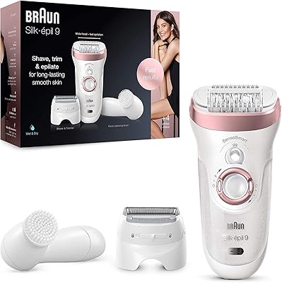 Epilator Braun Silk-Épil 9, includes a cleaning brush for the high frequency face, a massage cap and a wireless cutting head for wet and dry use, 100 % waterproof, 2-pin bath plug, 9-880, white/pink.. Experience the ease of modern shopping with DIAYTAR NIGERIA's comprehensive platform and quick delivery.