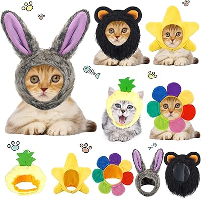 5 pieces Halloween cosplay chat hats lion mail gentleman rabbit ears hat adjustable accessories, breathable headgear for cats and pets during festivals and birthdays.. DIAYTAR NIGERIA delivers happiness in 5-8 days with our affordable and diverse product range.