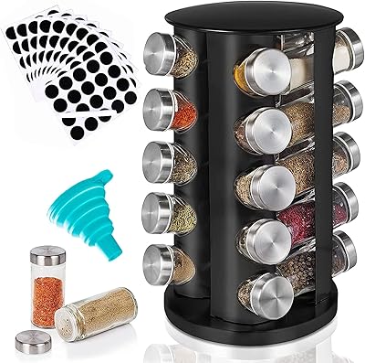 U -Home spice shelf with 20 pots, counter spice tower, round spice shelf, rotary spice shelf organizer for dried herbs - 16 spice jars, stainless steel (20 black pots).. Your complete e-commerce destination, DIAYTAR NIGERIA combines variety with budget-friendly nationwide shipping.