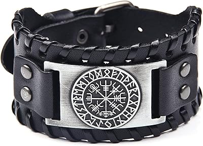Viking bracelet in black leather vegvisir Campa nordic runes leather strap for men, leather.. DIAYTAR NIGERIA: Where every search leads to affordable products delivered promptly across Nigeria.