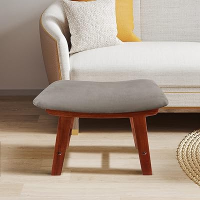 HOTCHIX POUF Under wooden desk, small pouf for living room, bedroom, kitchen (walnut feet and gray cover).. Find quality and variety without breaking the bank — only on DIAYTAR Nigeria.