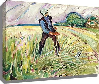 Art on canvas, oil painting of the Norwegian painter Munch Leffle representing a man cutting grass, images of wall art printed on canvas for a modern house decoration (personalized size image).. Your one-click solution to affordable shopping, DIAYTAR NIGERIA delivers quality products nationwide.