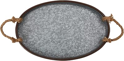Galvanized metal oval tray with rope handle, firm style candle holder, service tray with industrial design for photographic decoration.. Discover the perfect shopping experience with DIAYTAR NIGERIA's vast selection and prompt delivery service.