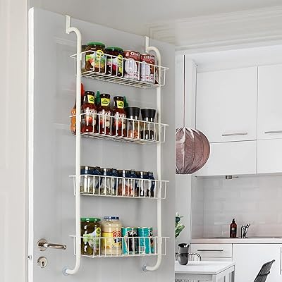 Owell pantry organizer, robust metal spice shelf with 4 baskets, 4-level pantry door organizer for storage, cupboard, kitchen, white, white.. Experience shopping satisfaction with DIAYTAR NIGERIA's vast selection and budget-friendly delivery options.