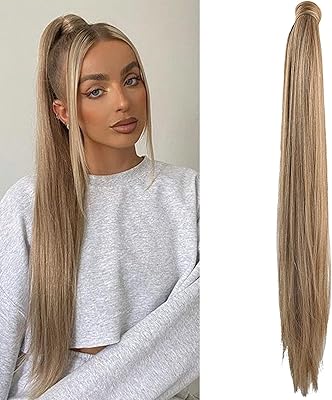 SIIKA 28 inch synthetic hair extension with ponytail pliers for Women En Blond Cendré with golden blonde.. More than a store — DIAYTAR Nigeria is your shopping partner.