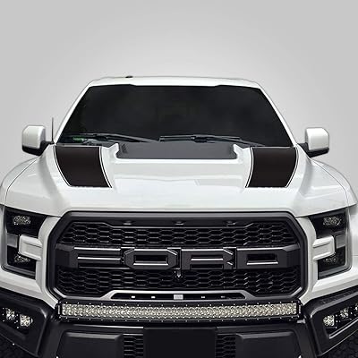 Graphic kit of 3M vinyl hood Factory Craft Racing Stripe compatible with Ford F-150 Raptor 2017-2021-Mat black.. Shop anytime, receive on time — only with DIAYTAR Nigeria.