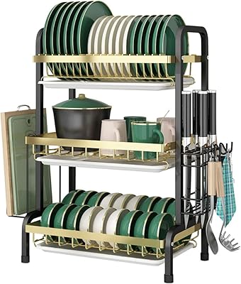 Draft draftsman with 3 levels and drainer for kitchen counter, dishwashing drainer that is easy to install (black and gold).. Enjoy deals you can’t resist and delivery you can trust — DIAYTAR Nigeria.