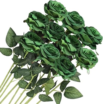 Fairy home 10 pieces bridal bouquets in artificial silk with unique rod for prenuptial party, decoration of birthday party at home (dark green).. DIAYTAR NIGERIA connects you with endless possibilities through our affordable e-commerce platform.