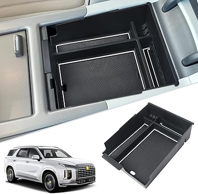 Sktu for 2023 Hyundai Palisade Centrale Central Console Insert ABS Black Materials Additional Additional Storage Box Latest Interior accessories Palisade with wallet and sunglasses (white).. The smarter way to shop online in Nigeria is through DIAYTAR Nigeria.