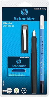 Schneider suede classic m (medium) feather pen (medium), iridium point, black body, gum pen, pack of 6 royal blue erased ink cartridges (76851).. Need something fast? Order it now from DIAYTAR Nigeria.