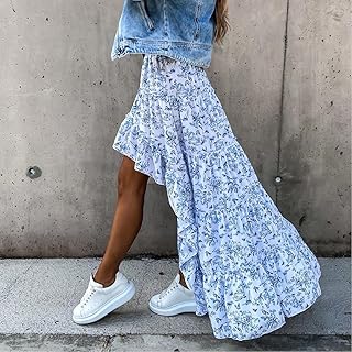 Long bohemian skirt summer beach wind print high waist relaxed skirt.. DIAYTAR NIGERIA brings the market to your fingertips with affordable prices and swift delivery services.