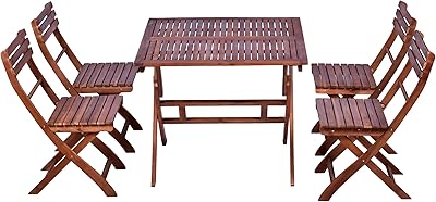A set of dining table and acacia wooden chairs with a square design suitable for use in interior or exterior places, garden, balcony or yatai terrace - 5 rooms.. DIAYTAR NIGERIA: Bringing quality products to your doorstep at prices that won't break the bank.