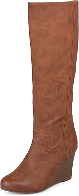 Large-round and wide calf wedge boots for women, brown, 9.. Experience convenient online shopping on DIAYTAR Nigeria — wide selection and affordable delivery.