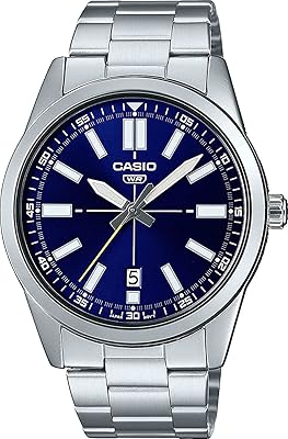Analog stainless steel sports watch with blue dial and 3 MTP-VD02D-2E men's needles, quartz movement.. Discover endless shopping possibilities at DIAYTAR NIGERIA, with budget-friendly prices and reliable delivery.
