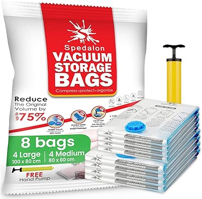 Vacuum storage bags - 8 -large package (4 large (100 x 80 cm) + 4 means (80 x 60 cm)) | Reusable with free hand pump for travel packaging for clothing, duvets, blankets and curtains.. DIAYTAR NIGERIA: Where shopping meets satisfaction with affordable prices and reliable 5-8 day shipping.
