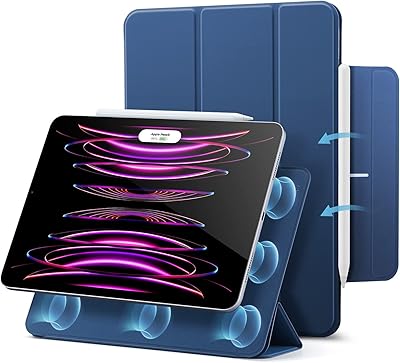 ESR magnetic case for iPad pro 12.9 inches 2020/2021/2018 (5th/4th/3rd generation), intelligent case with magnetic fixation with flap, automatic standby/alarm clock, 2 pencils, three -part support, blue.. Shop smarter, not harder with DIAYTAR NIGERIA - thousands of products at your fingertips with affordable delivery.