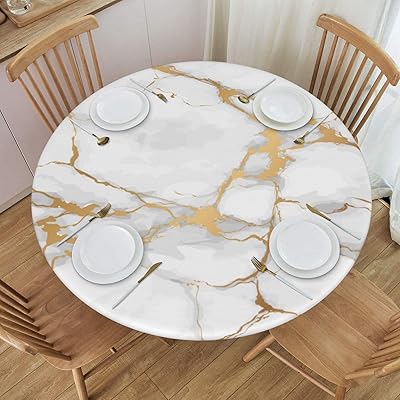 White marble design tablecloth with round elastic edges, suitable for interior and exterior dining tables, suitable for tables from 45 "to 50", size M.. Experience shopping without compromise at DIAYTAR NIGERIA, with vast selection and quick delivery.