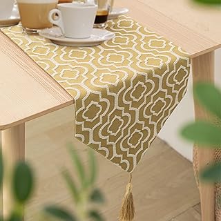 Yumlock Home Decor table runner - Moroccan motif with fringes - Perfect for the dining room, the bedroom, the coffee table and the rustic decoration (yellow, 32 x 180).. Experience hassle-free shopping with DIAYTAR NIGERIA's user-friendly platform and prompt delivery service.