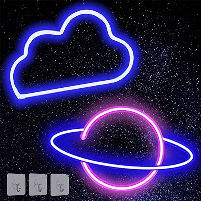 Wish Neon Lights 2pcs, light panel with neon, LED panels supplied by battery and USB, wall decoration (planet + cloud).. Your one-click solution to affordable shopping, DIAYTAR NIGERIA delivers quality products nationwide.